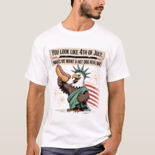 Camiseta Estátua Eagle Hot Dog 4 de julho Arte Engraçada