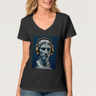 Camiseta Estátua em fones de ouvido de mármore azul marinho