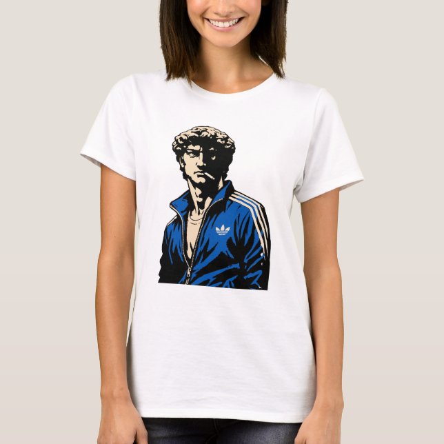 Camiseta Estátua engraçada de David de Michelangelo em fato (Frente)