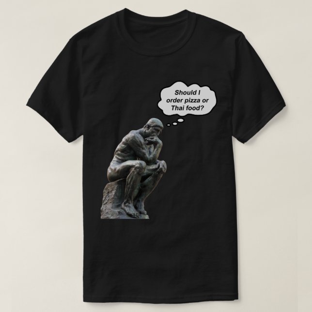 Camiseta Estátua Engraçada do Rodin Thinker - Pizza ou Comi (Frente do Design)