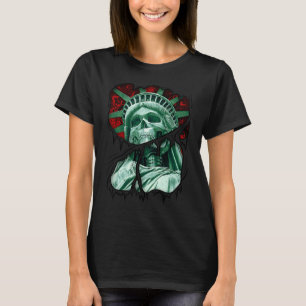 Camiseta Estátua Gótica Do Crânio Da Liberdade Dos EUA Patr
