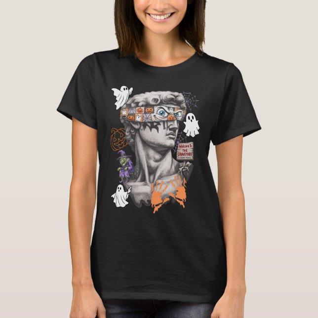 Camiseta Estátua Grega Assustadora de Halloween, Arte Cláss (Frente)