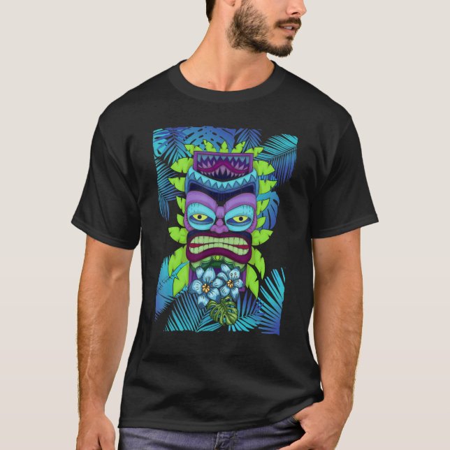 Camiseta Estátua Havaiana Totem Tiki Máscara Luau Fluxo Tro (Frente)