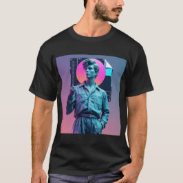 Camiseta Estátua Neon de Tecnologia Futura