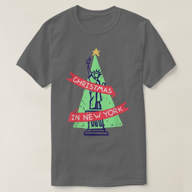 Camiseta Estátua Nova Iorque dos EUA da Árvore de Natal da  (Frente do Design)