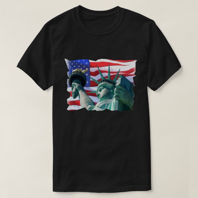 Camiseta Estátua Patriótica da Bandeira da Liberdade nos EU (Frente do Design)