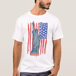 Camiseta Estátua Patriótica da Liberdade Bandeira Americana