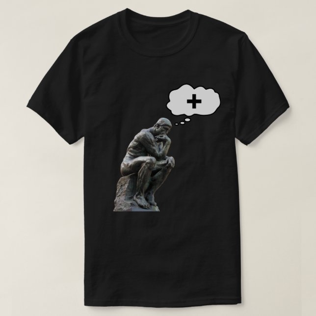 Camiseta Estátua Pensadora de Rodin - Pense Positiva (Frente do Design)