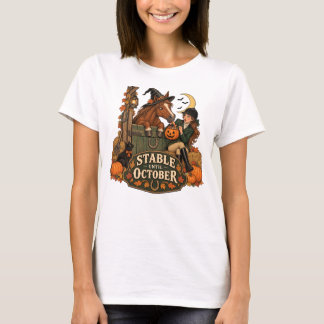 Camiseta Estável Até Outubro Amante de Cavalos Engraçado Ha