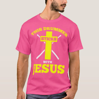 Camiseta Este Baterista Fica Com Jesus Tambor De Drummer En
