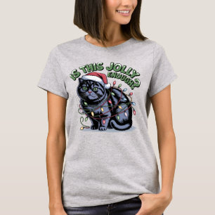Camiseta Este Chapéu de Papai Noel de Gato Preto é Engraçad