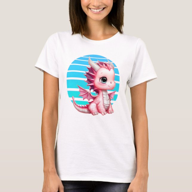 Camiseta Este design apresenta um dragão rosa fofo com gran (Frente)