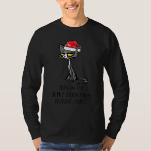 Camiseta Este É Meu Feliz Natal Pajama Engraçado Gato Negro