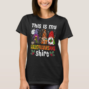 Camiseta Este É Meu Hallothanksmas Três Gnomos Feliz Holi
