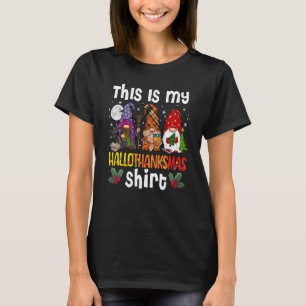 Camiseta Este É Meu Hallothanksmas Três Gnomos Feliz Holi