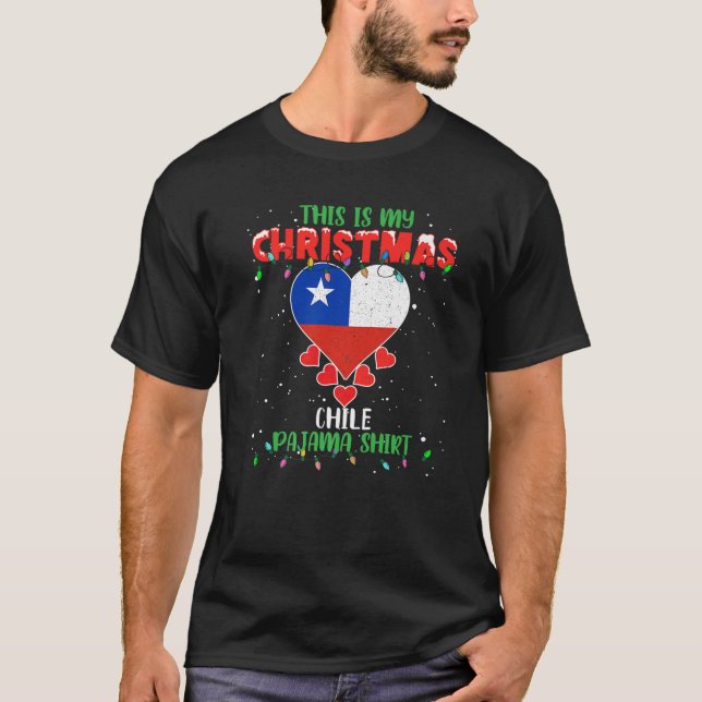 Camiseta Este É Meu Natal Ama Chile Bandeira Pajama (Frente)