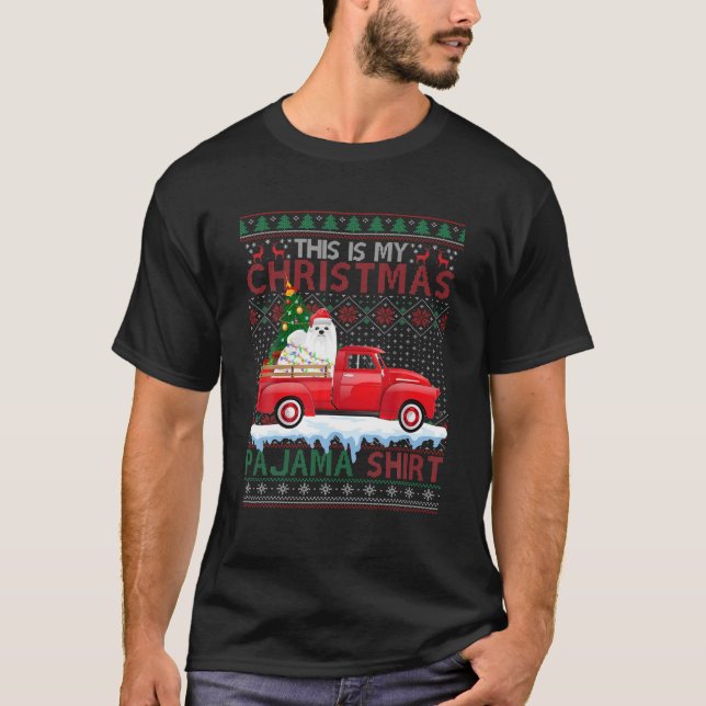 Camiseta Este É O Meu Cachorro Maltês Pajama De Natal Ugly  (Frente)
