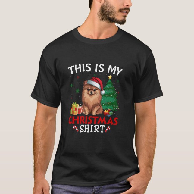 Camiseta Este é o meu cachorro Pomeraniano Papai Noel Natal (Frente)