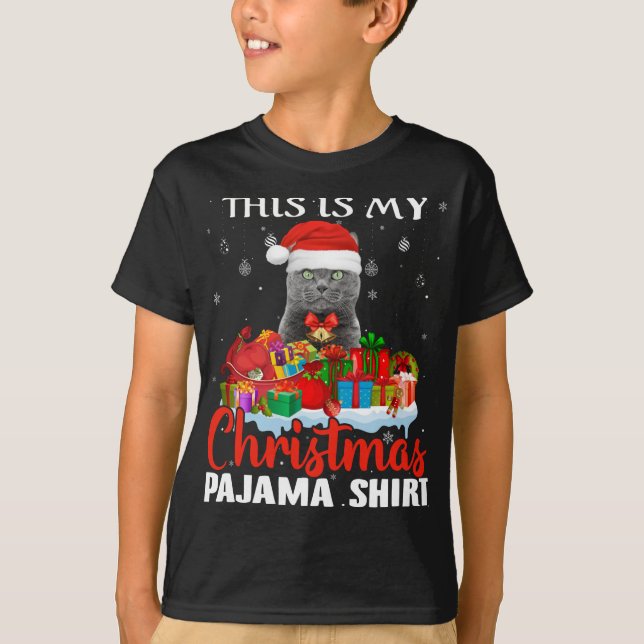Camiseta Este É O Meu Gato Azul Russo Do Pajama De Natal (Frente)