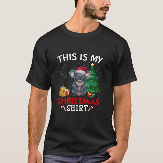 Camiseta Este é o meu Koala Santa Hat Natal Pajama T Shir (Frente)