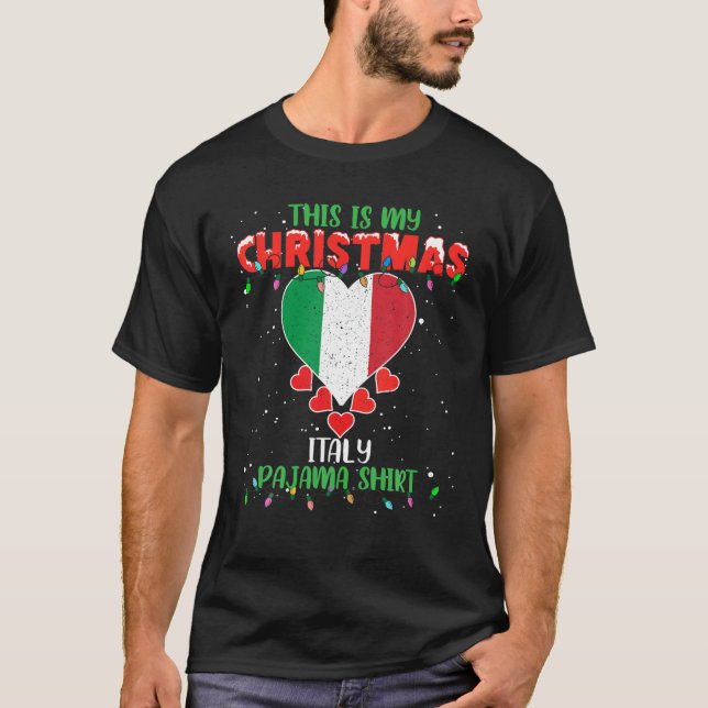 Camiseta Este É O Meu Natal Luzes Adoram A Itália Bandeira  (Frente)