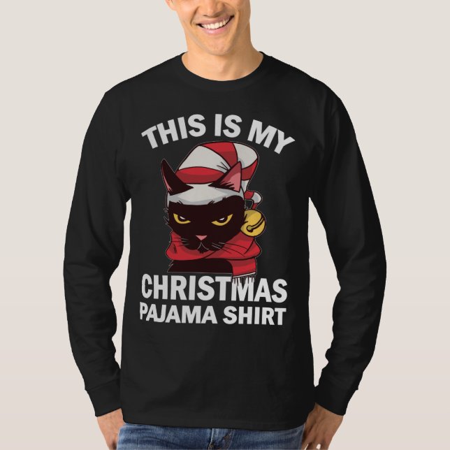 Camiseta Este é o meu Natal Pajama Irritado Cat Santa Hat C (Frente)