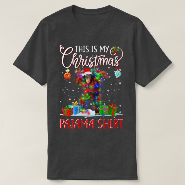 Camiseta Este é o meu Natal, Pajama Monkey Christmas Ligh (Frente do Design)