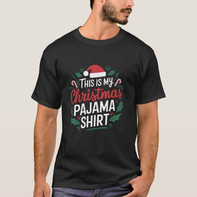 Camiseta Este É O Meu Natal Pajama Santa Hat Li (Frente)