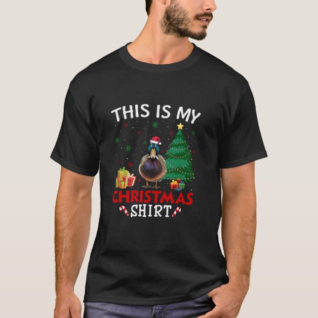 Camiseta Este é o meu Pássaro Mallard Papai Noel no Natal P (Frente)