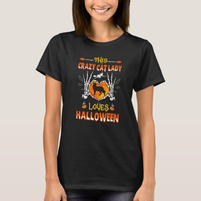 Camiseta Este Gato Louco Lady Siamese Cat ama Halloween Co (Frente)