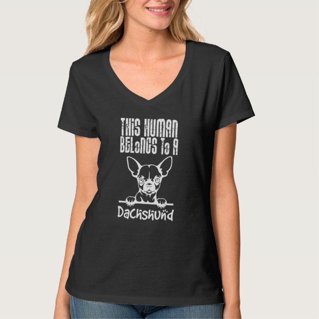 Camiseta Este Humano Pertence A Um Roupa Dachshund (Frente)