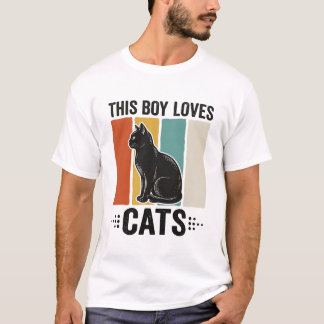Camiseta Este Menino Ama Gatos Design Retro Amante de Gatos