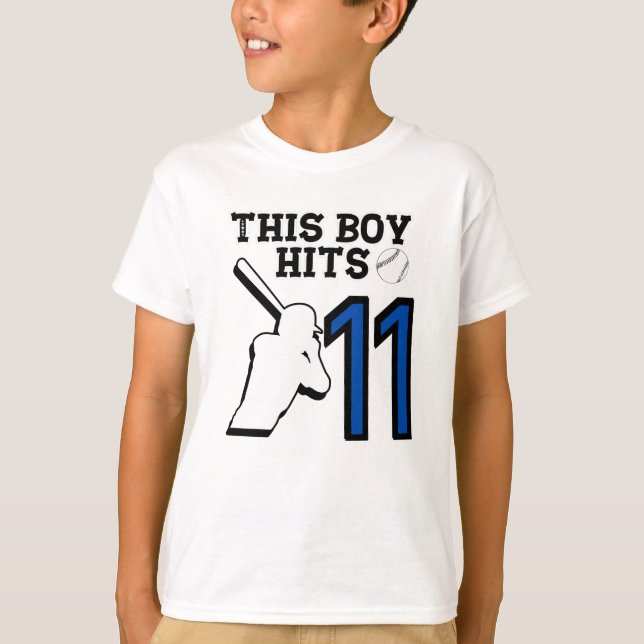 Camiseta Este menino bate 11 anos - beisebol 11h (Frente)