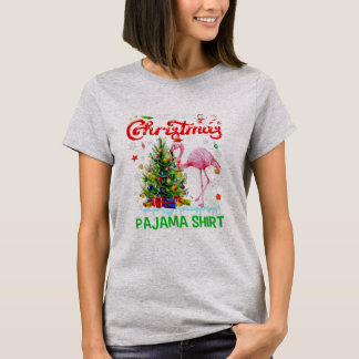 Camiseta Este Meu Natal Pajama Flamingo Scarf Santa Hat