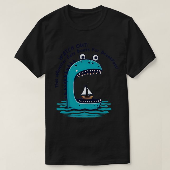Camiseta Este monstro come barcos no café da manhã (Frente do Design)