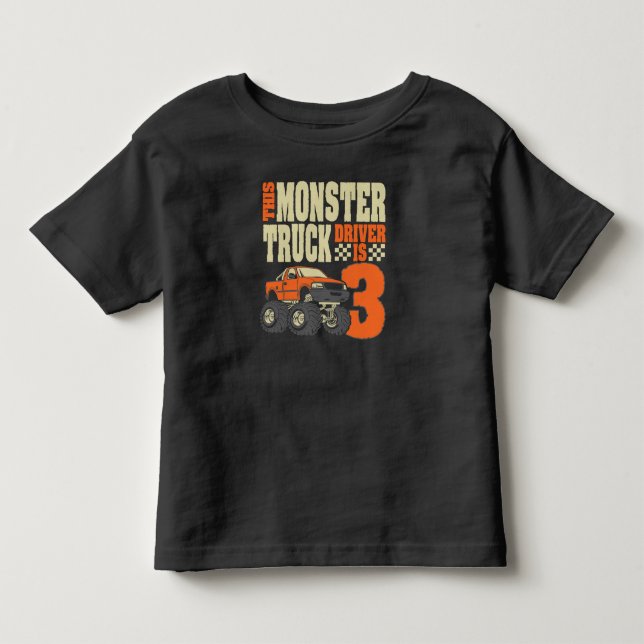 Camiseta Este motorista de monster truck é o aniversário 3 (Frente)