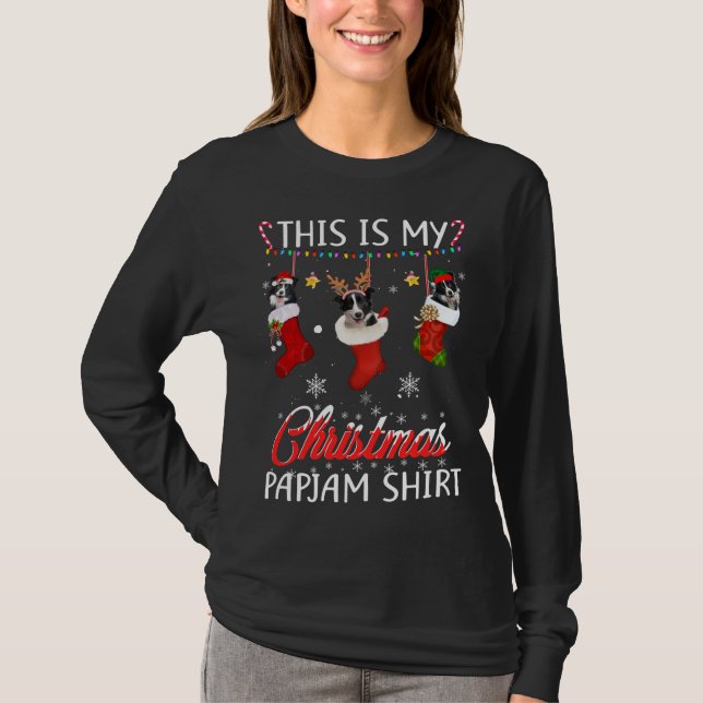 Camiseta Este Natal Pajama Border Collie Em Meias (Frente)