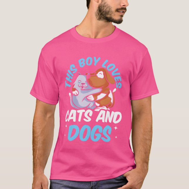 Camiseta Este Rapaz Adora Gatos E Cães Gatos Amigos Do Cach (Frente)
