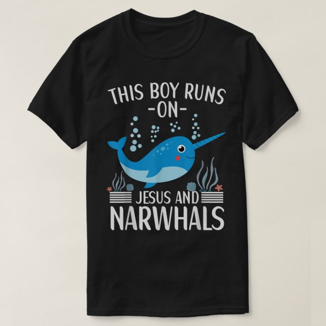 Camiseta Este Rapaz Funciona Com Jesus E Narvais Cute Narwh (Frente do Design)