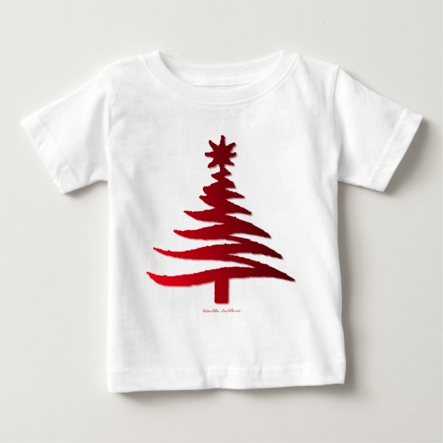 Camiseta Estêncil De Árvore Natal Vermelho (Frente)