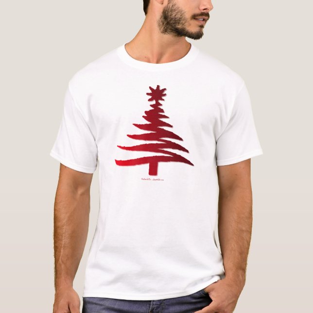 Camiseta Estêncil De Árvore Natal Vermelho (Frente)