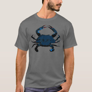 Camiseta Estêncil De Caranguejo Azul