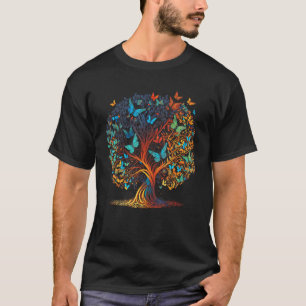 Camiseta Estética Colorida da Árvore de Borboleta