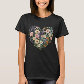 Camiseta Estética com Silhueta de Coração Floral E