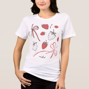 Camiseta Estética Coquete com Morango e Padrão de Fita Verm
