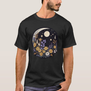 Camiseta Estética Cottagecore Flores Lua Crescente Florais