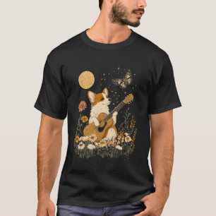 Camiseta Estética Cottagecore Fofa e Escura do Corgi Brinca