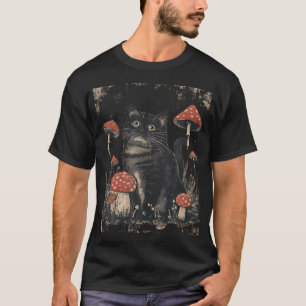 Camiseta Estética Cottagecore Gato Senta-se em Cogumelo Ven