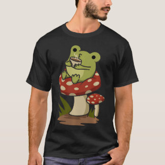 Camiseta Estética Cottagecore Sapo Bebendo Café Chá Em