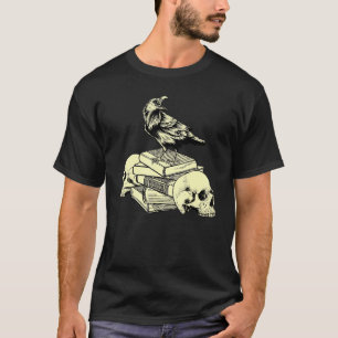 Camiseta Estética da Academia Sombria Corvo Em Livros Antig